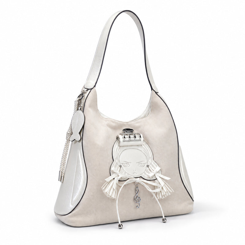Character Shoulder Bag - Cream & White, front view