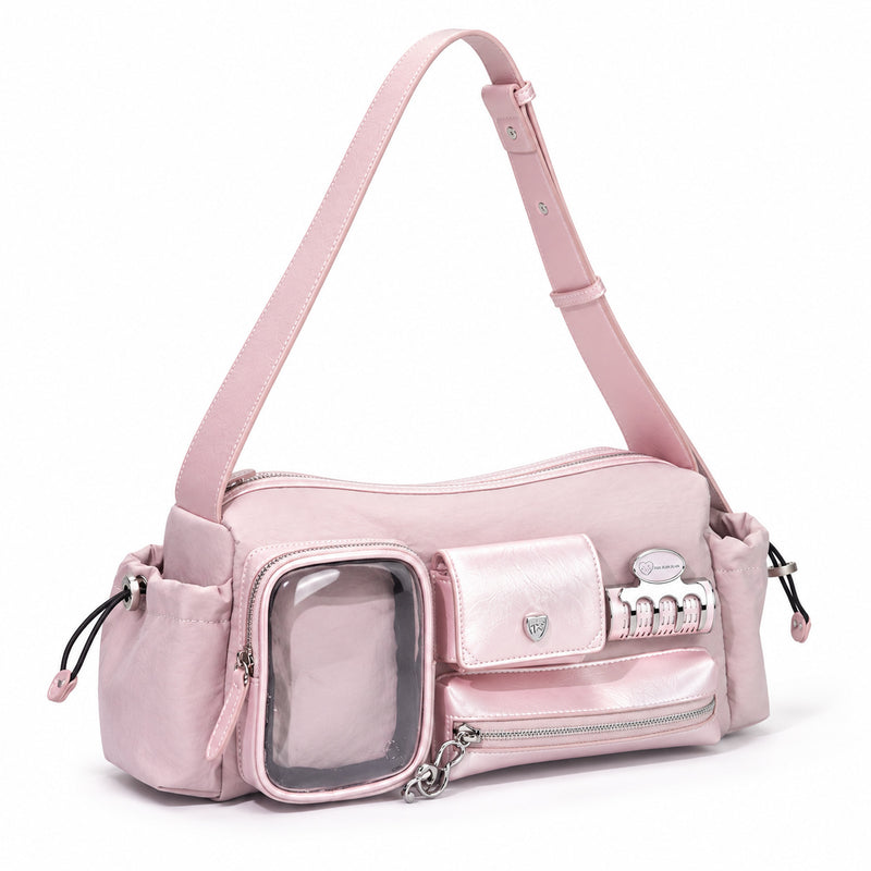 Multi-Pocket Shoulder Bag - Pink, front view