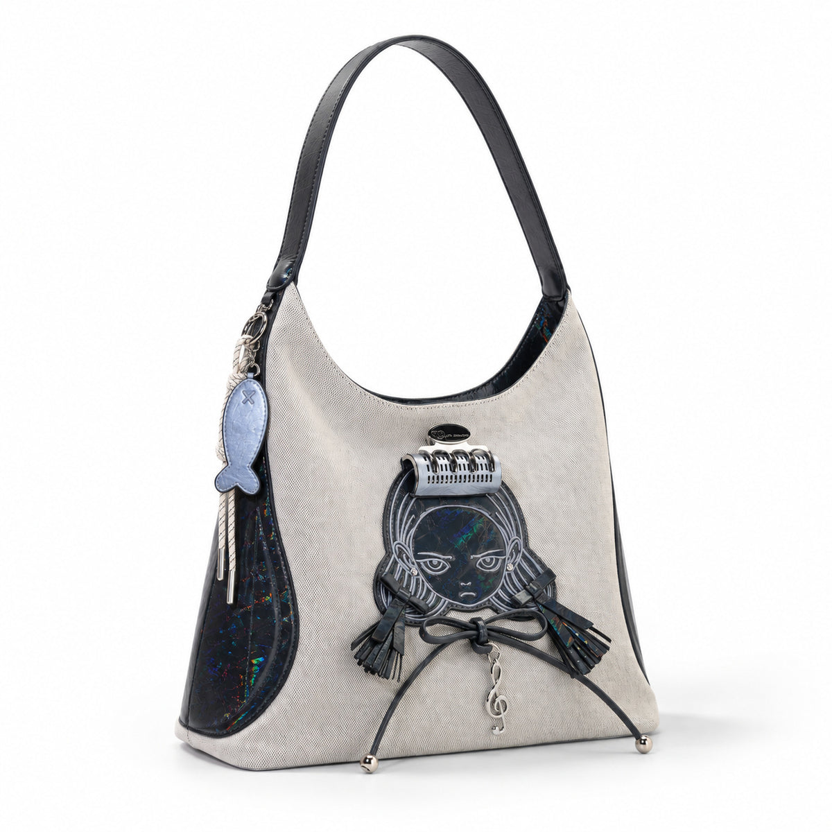 Character Shoulder Bag - Cream & Black, front view