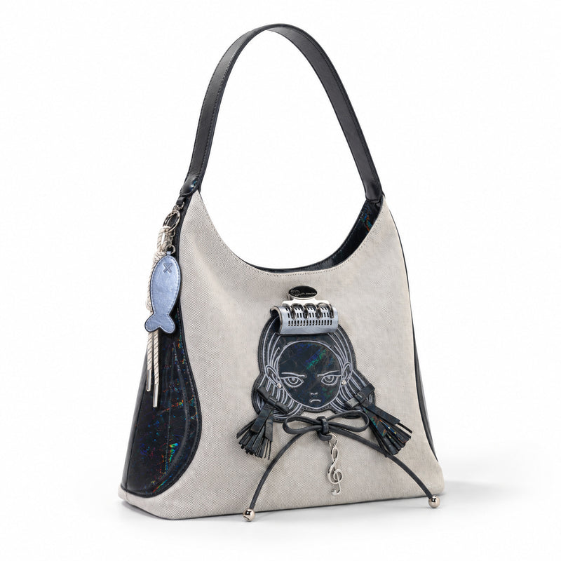 Character Shoulder Bag - Cream & Black, front view