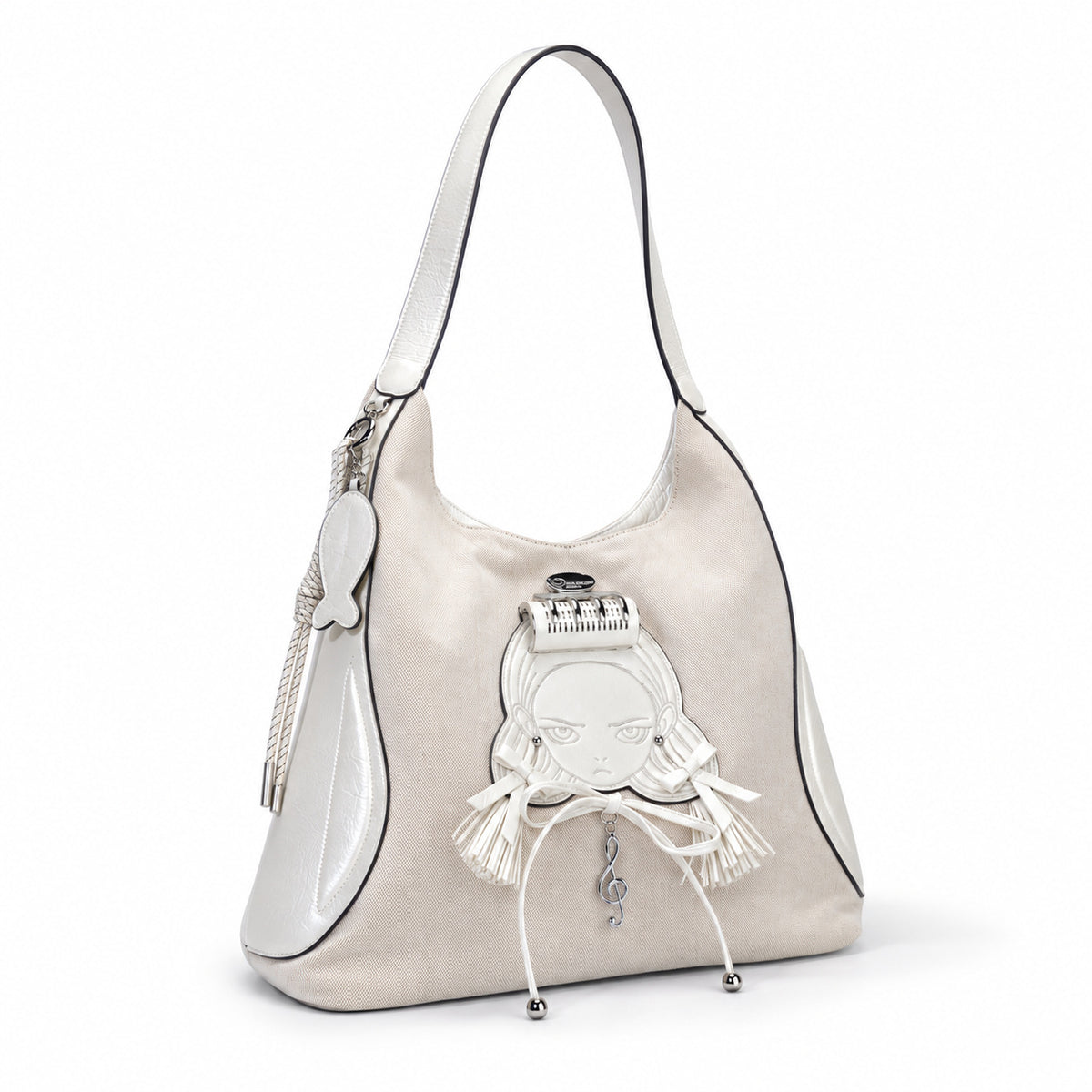 Character Shoulder Bag - Cream & White, front view