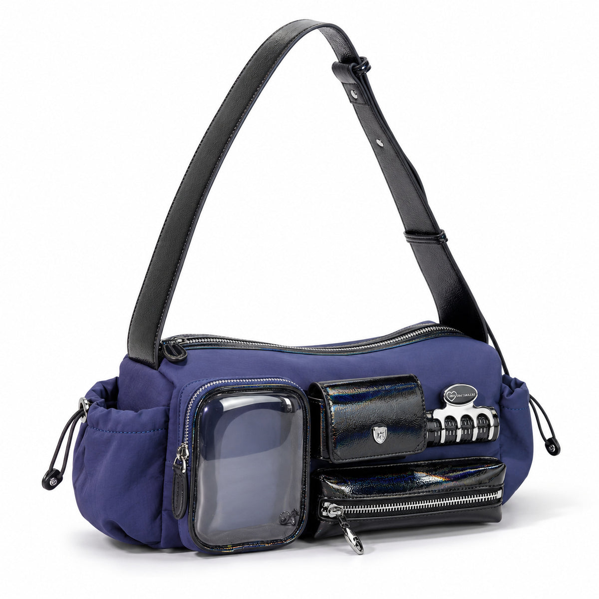 Multi-Pocket Shoulder Bag - Blue-Purple, front view